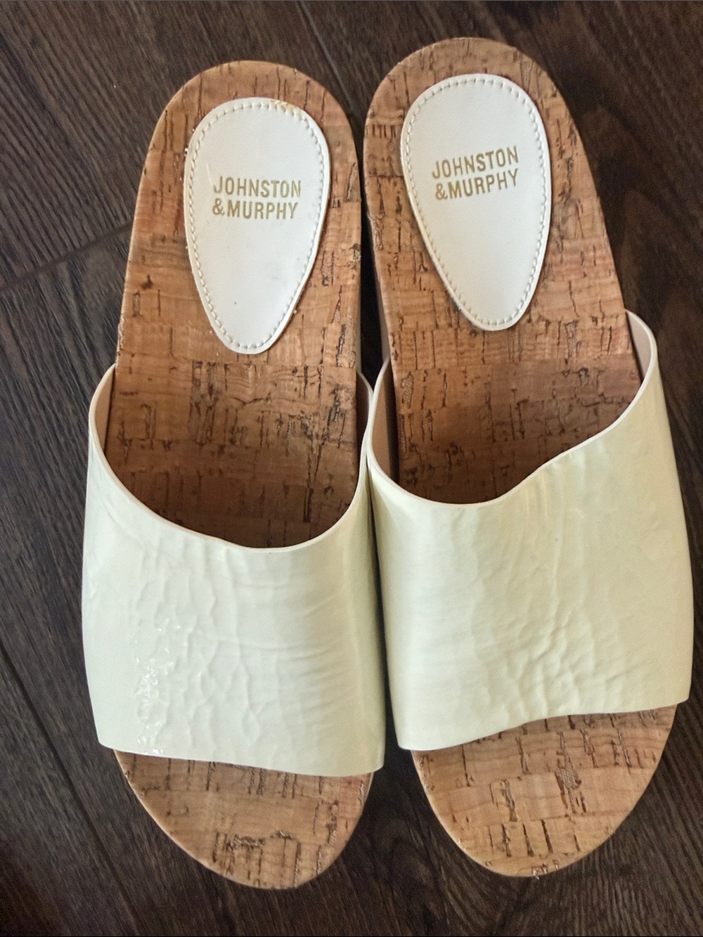 Johnston & Murphy New Ladies Cream Patent Slide Sandals with Cork Footbed 6 - Picture 3 of 6